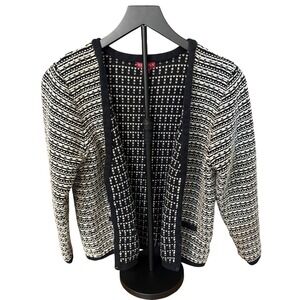 Merona Womens XL Black White Textured Knit Open Front Cotton Cardigan Sweater